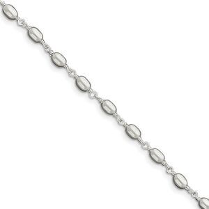 Sterling Silver High Polished Oval Bead Anklet, 10 Inch